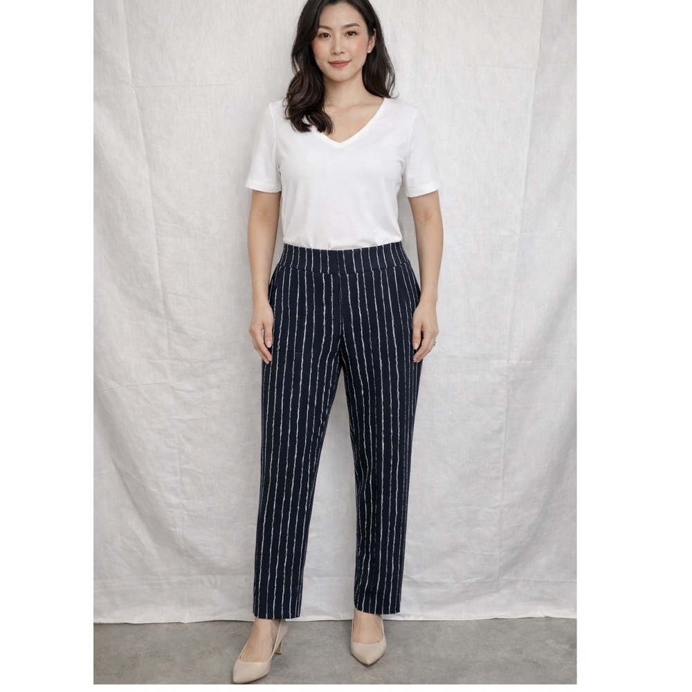 Zac & Rachel Womens Black White Pinstripe Pull On‎ Ankle Pants Size 10 NEW